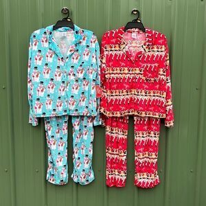 Velour Notch Collar Pajama Top & Pants Lounge Sleep 2, 2-Piece Sets Size L